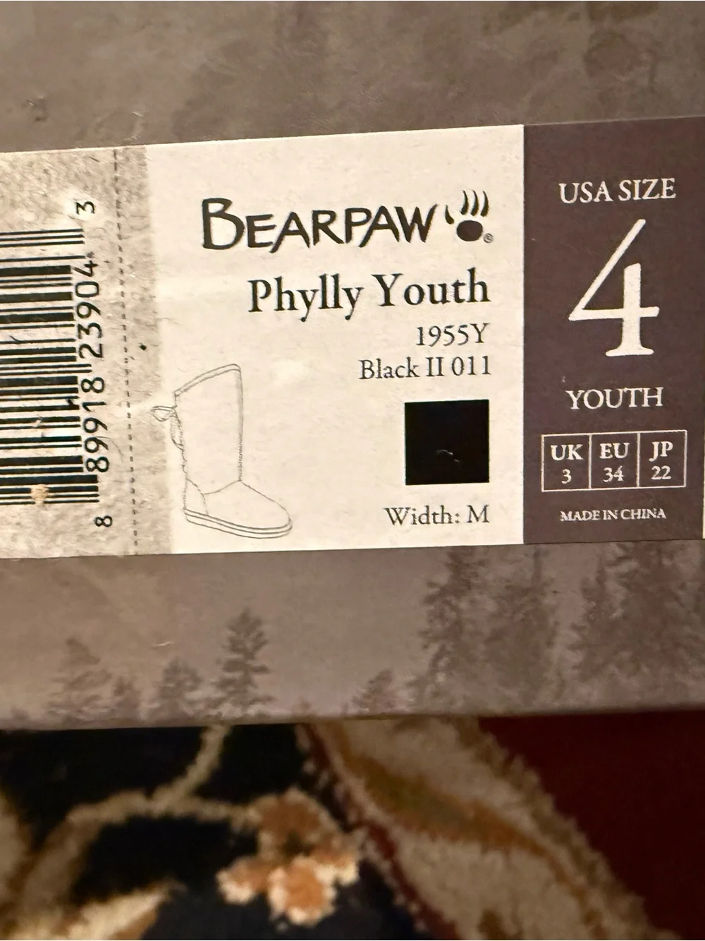 Bearpaw black boots kids size 4 brand new phylly youth